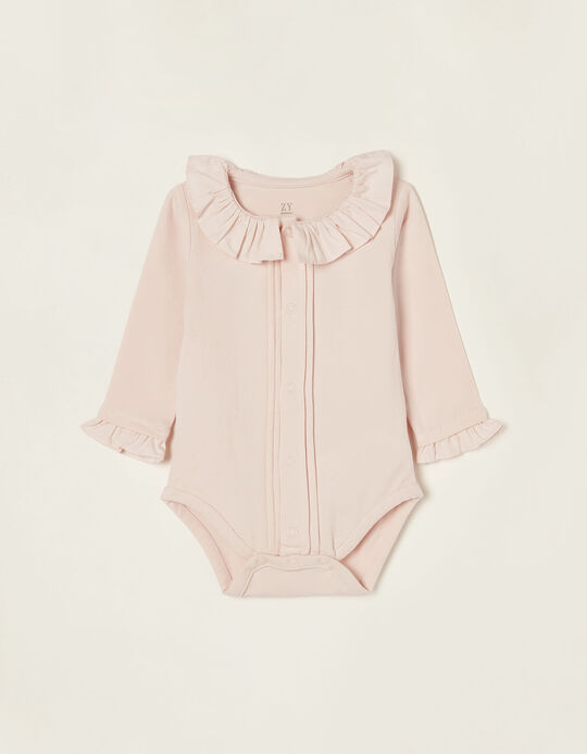 Ruffled Cotton Bodysuit for Newborn Baby Girls, Pink