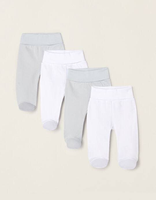 Pack 4 Pantalones con Pies de Algodón para Recién Nacido 'Extra Comfy', Blanco/Azul