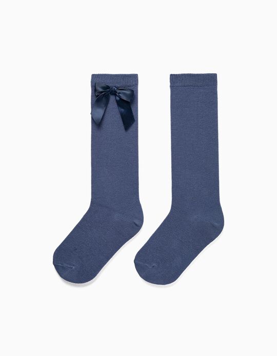 High Socks with Bow for Girls, Blue