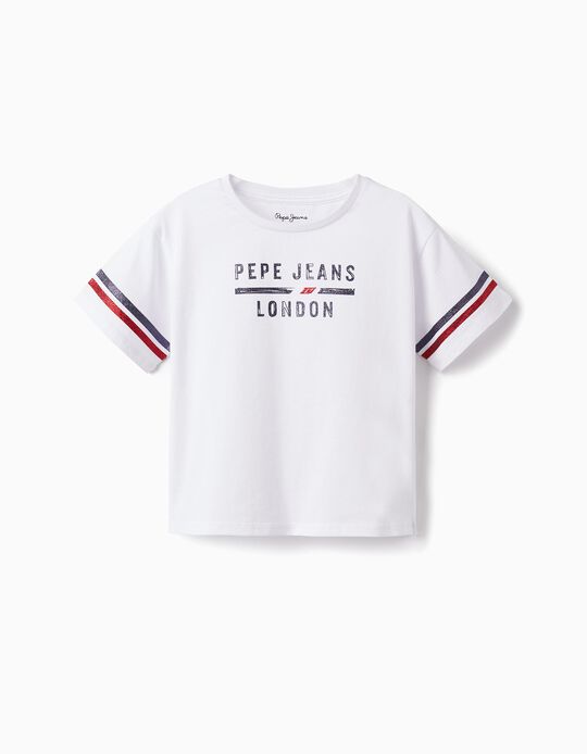 T-shirt em Algodão de Manga Curta para Menina 'Pepe Jeans', Branco
