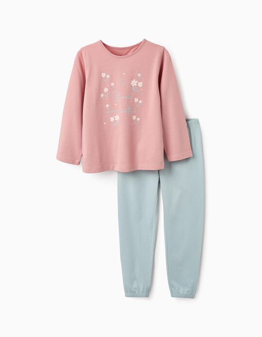 Comprar Online Pijama de Algodão para Menina 'Flores', Rosa/Azul