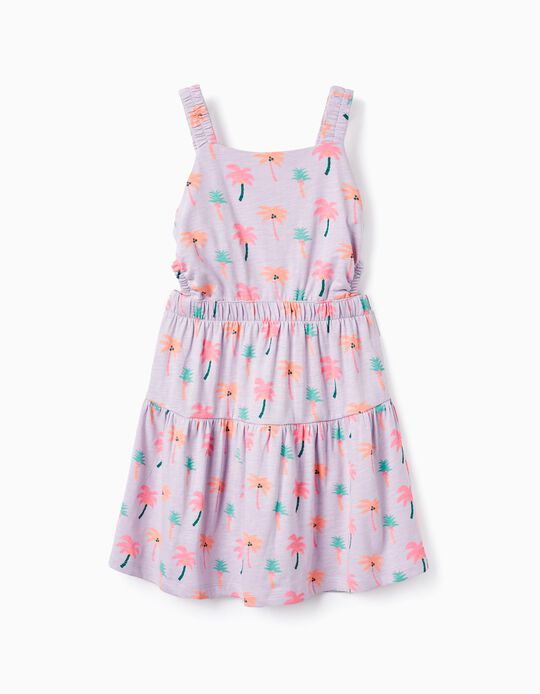 Printed Cotton Dress for Girls 'Tropical', Lilac