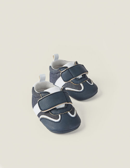 Dual Fabric Shoes for Newborn Baby Boys, Dark Blue