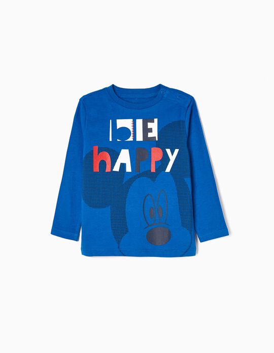 Long Sleeve Cotton T-shirt for Baby Boys 'Happy Mickey', Blue