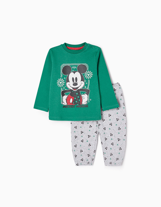 Pyjama en Coton Bébé Garçon 'Mickey', Vert/Gris