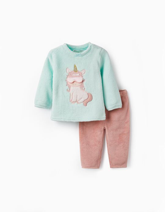 Pijama em Peluche para Bebé Menina 'Unicórnio', Turquesa/Rosa