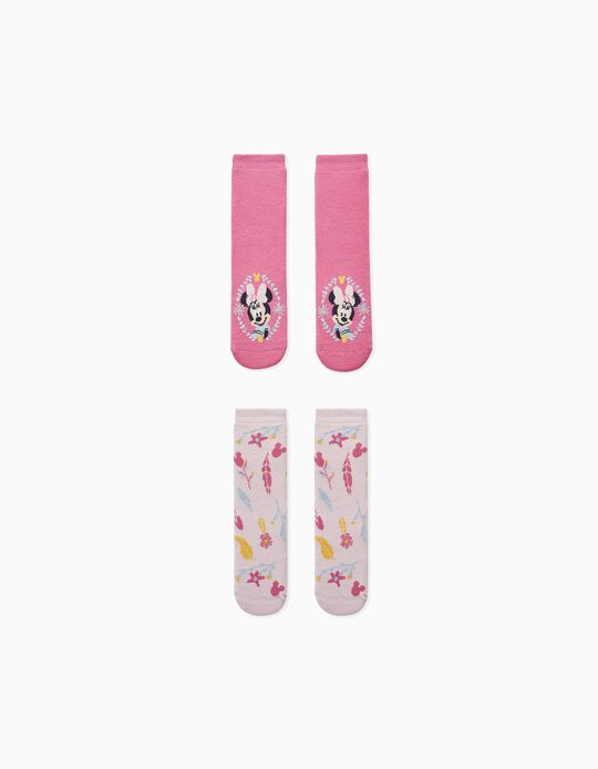 2 Pairs of Non-Slip Socks for Girls 'Minnie', Pink