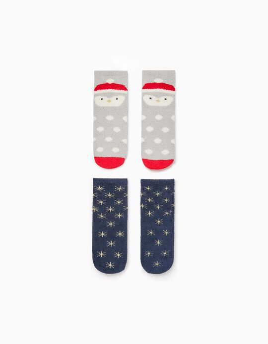 2-Pack Non-Slip Socks for Children 'Christmas', Blue/Grey