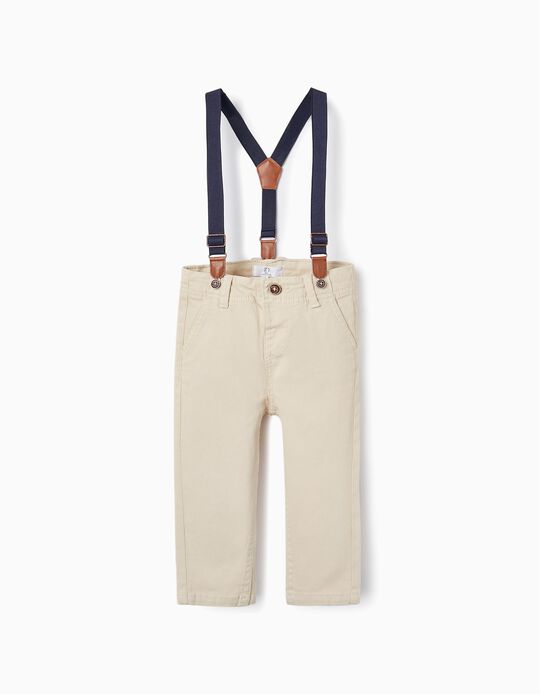 Trousers with Suspenders for Baby Boys, Beige
