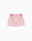 Paperbag Shorts in Cotton for Girls, Light Pink