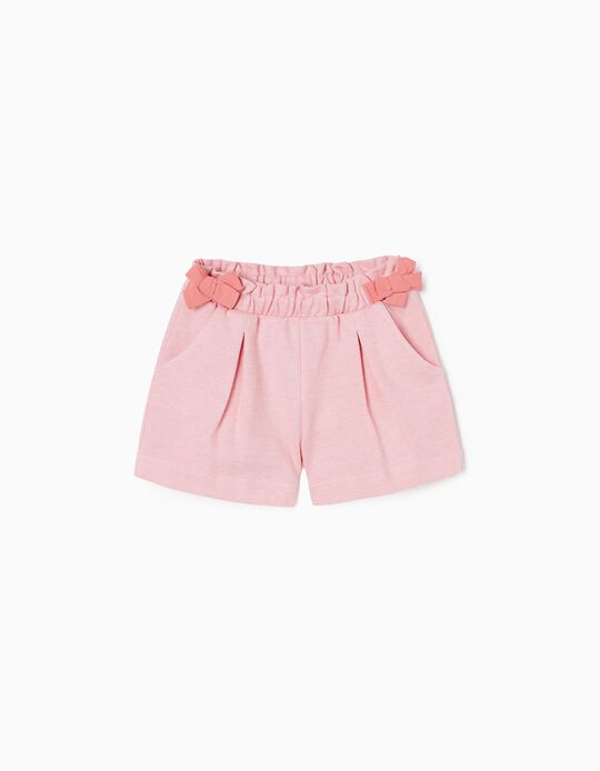 Paperbag Shorts in Cotton for Girls, Light Pink