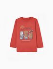 Long Sleeve Cotton T-shirt for Boys 'Chocolate', Red