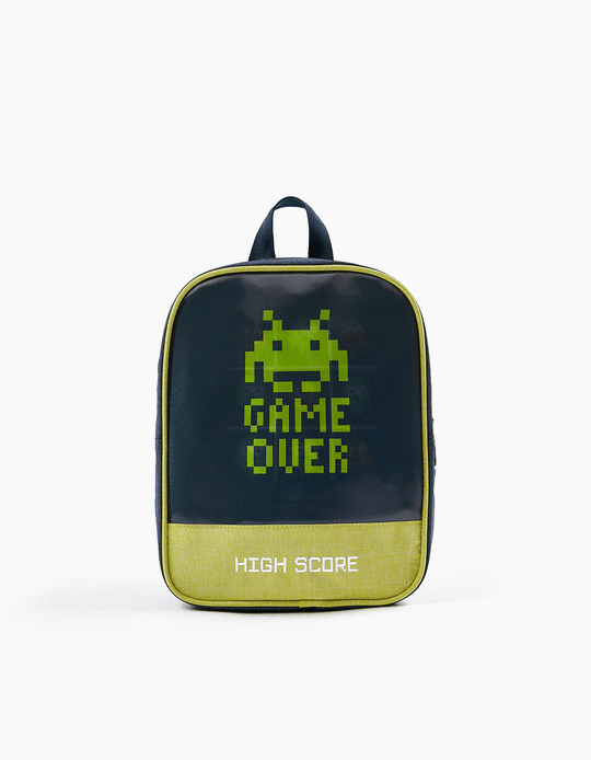 Backpack for Babies and Boys 'Game Over', Dark Blue/Lime Green