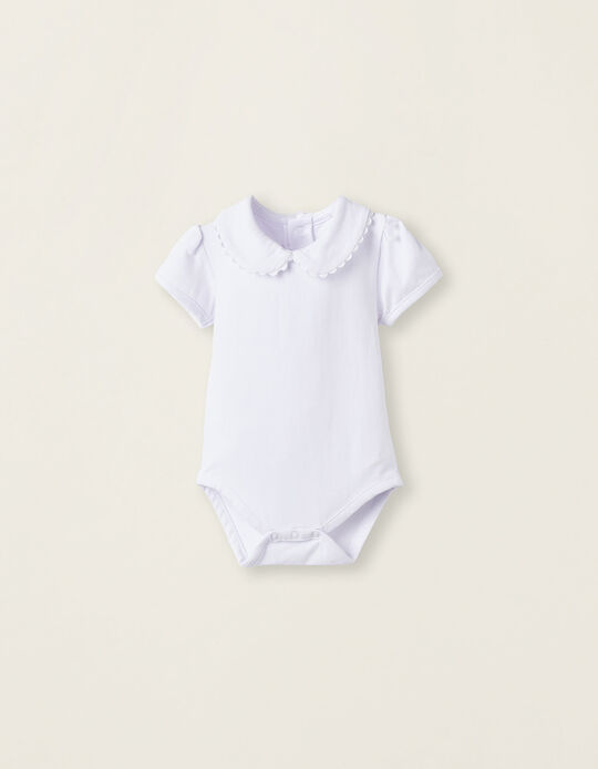 Short Sleeve Bodysuit in Cotton for Newborn Girls, White