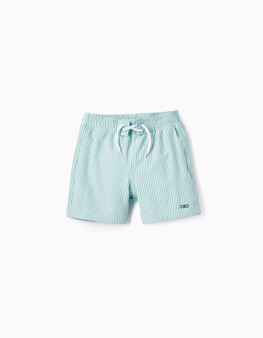 Striped Swim Shorts for Boys, Green/White