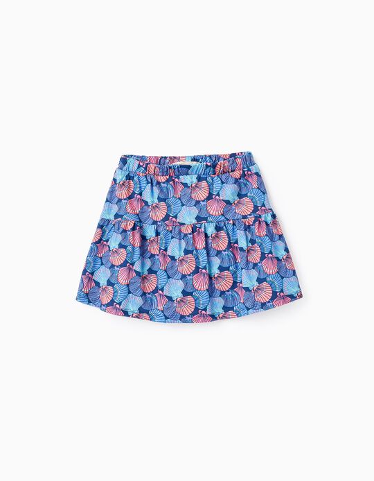 Printed Skirt with Built-in Shorts for Girls, Blue/Coral