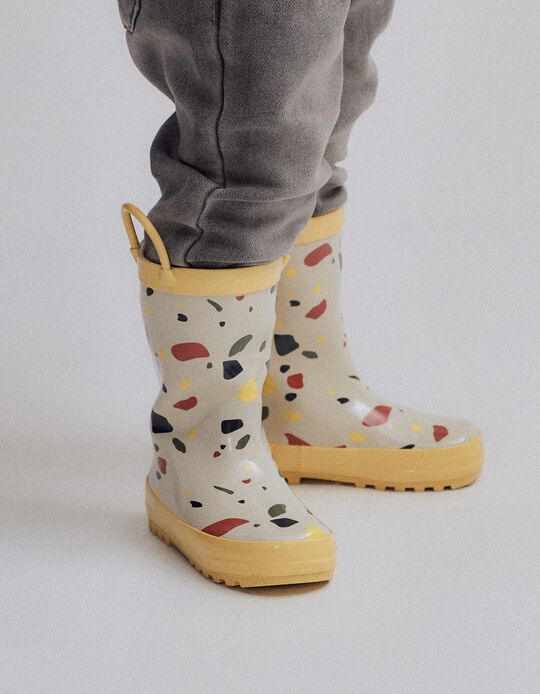 Colorful Patterned Rubber Rain Boots for Baby, Yellow