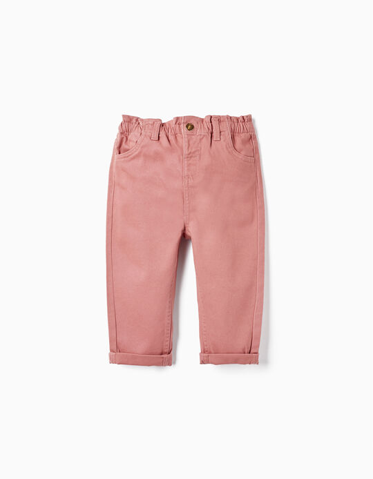 Paperbag Trousers in Twill for Baby Girls, Pink
