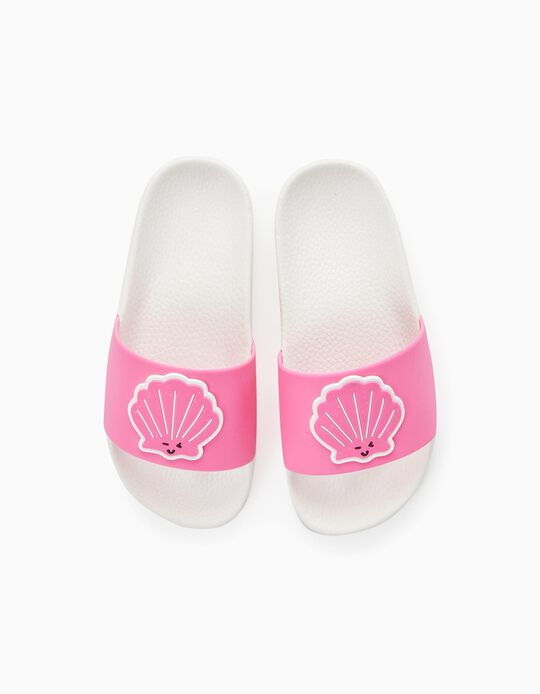 Rubber Sliders for Girls 'Shell', Pink/White