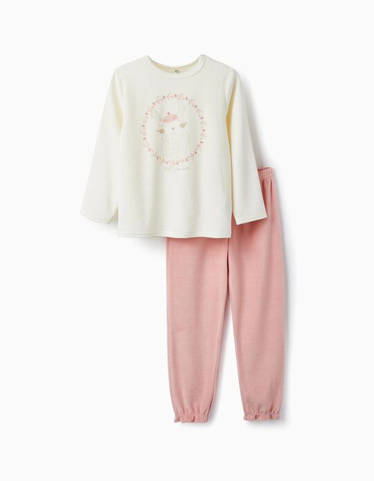 Velvet Pyjama for Girls 'Llama', White/Pink