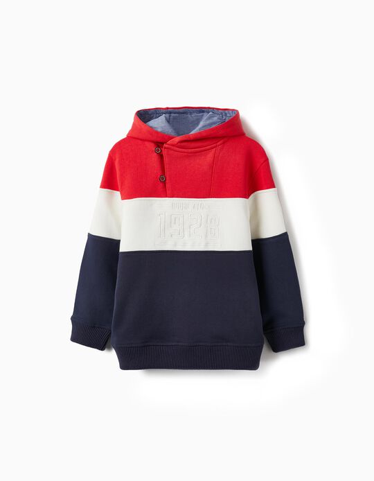 Long Sleeve Hooded Sweatshirt for Boys, Red/White/Dark Blue