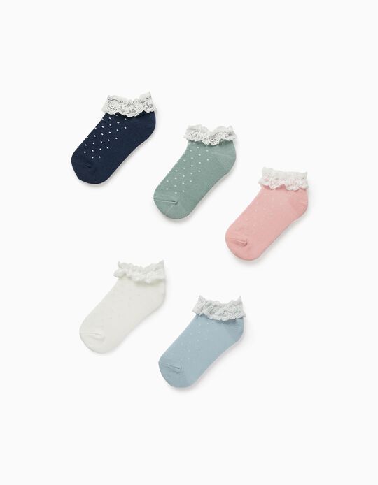 3 Pairs of Ankle Socks with Lace and Lurex for Girls, Multicoloured