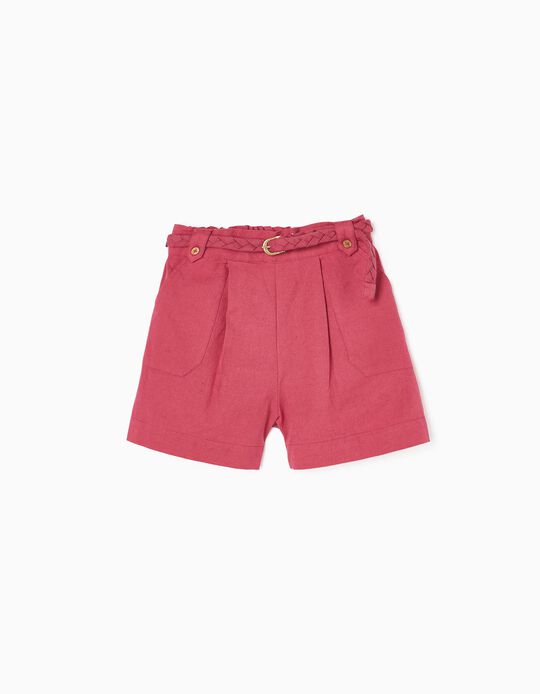 Cotton and Linen Shorts with Belt for Girls, Pink