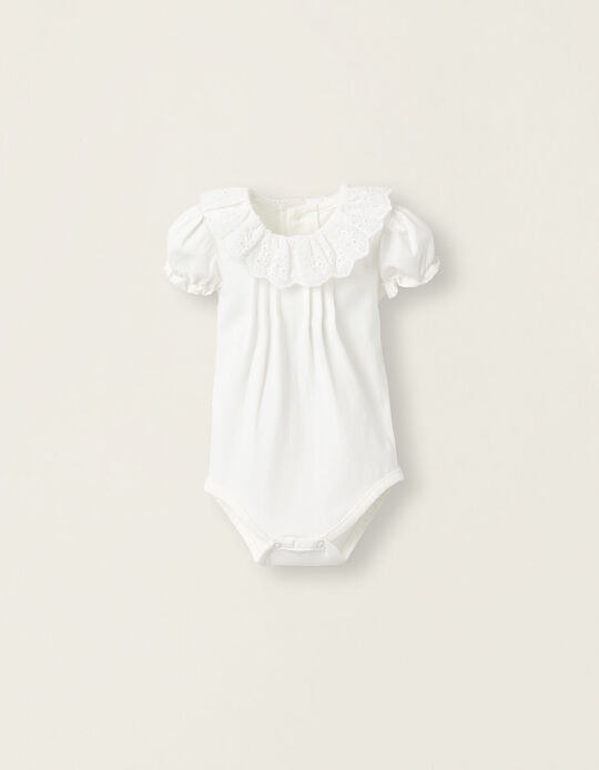 Comprar Online Body-Blusa com Bordado Inglês em Algodão para Recém-Nascida, Branco