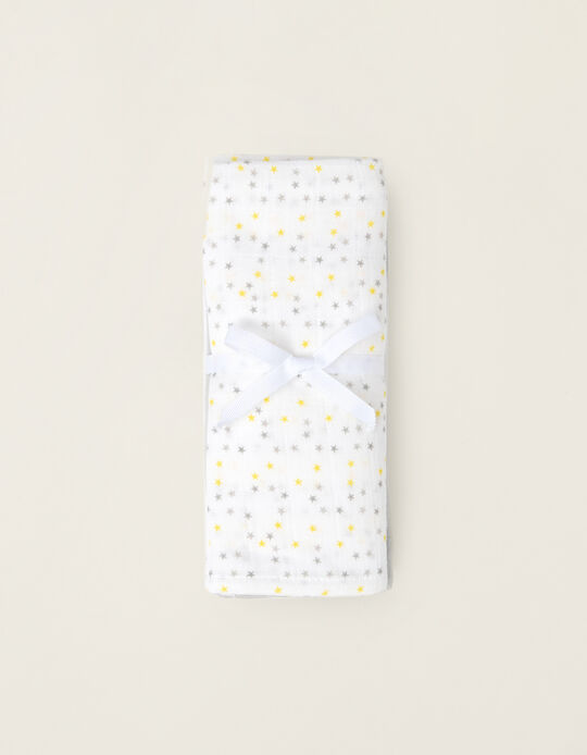 3 Nappy Squares Organic Cotton Yellow Stars ZY Baby