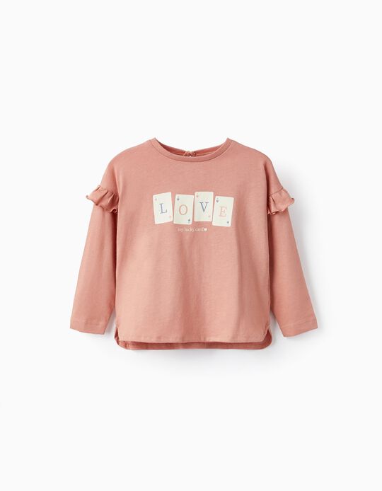 Long Sleeve Cotton T-shirt for Baby Girls 'Love', Pink