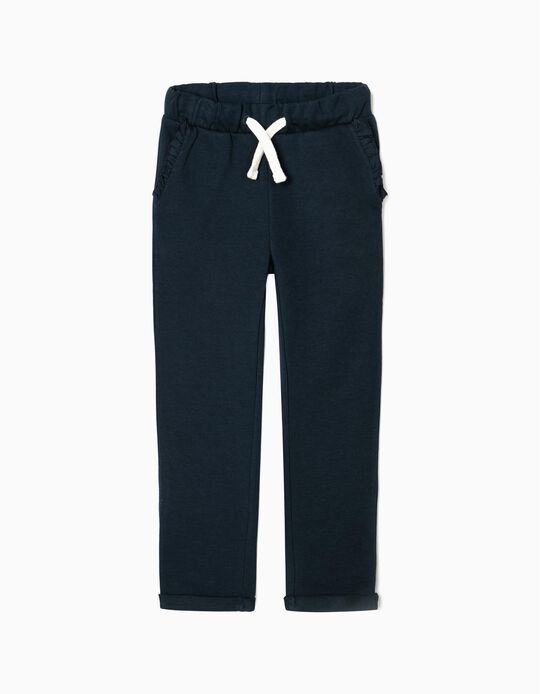 Joggers with Frills for Girls, Dark Blue
