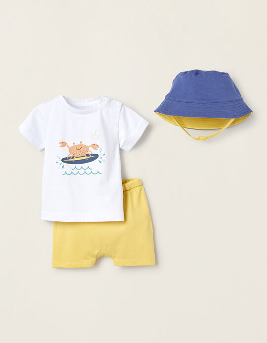 T-Shirt + Shorts + Beach Hat for Newborn Boys, Multicolour