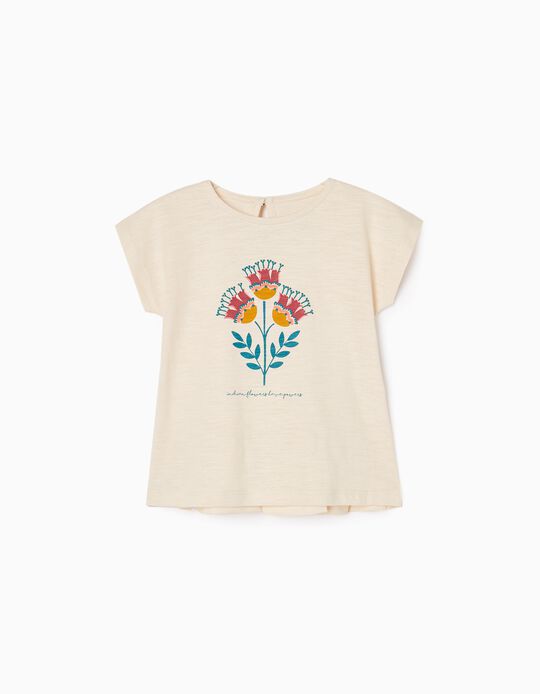 Camiseta de Algodón para Bebé Niña 'Indian Flowers', Beige
