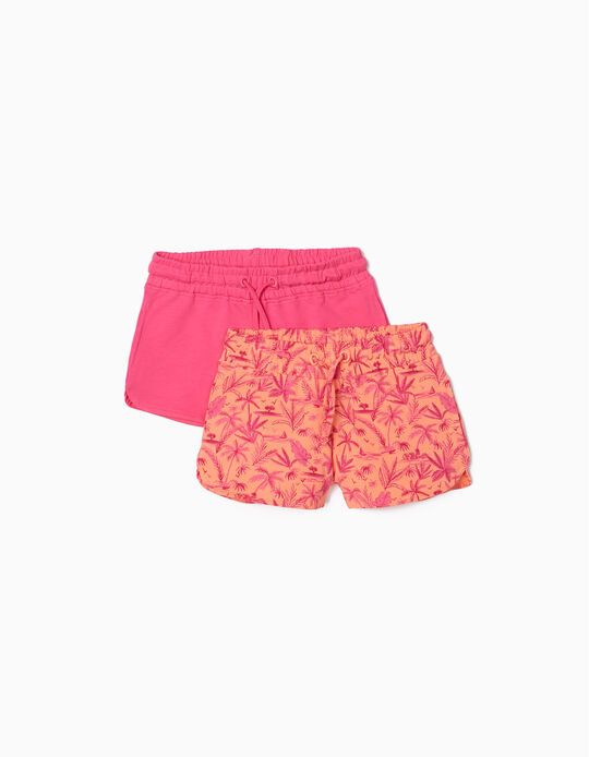 2 Shorts for Girls 'Palm Tree', Coral/Pink
