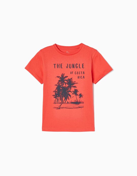 T-shirt em Algodão para Menino 'A Selva', Vermelho