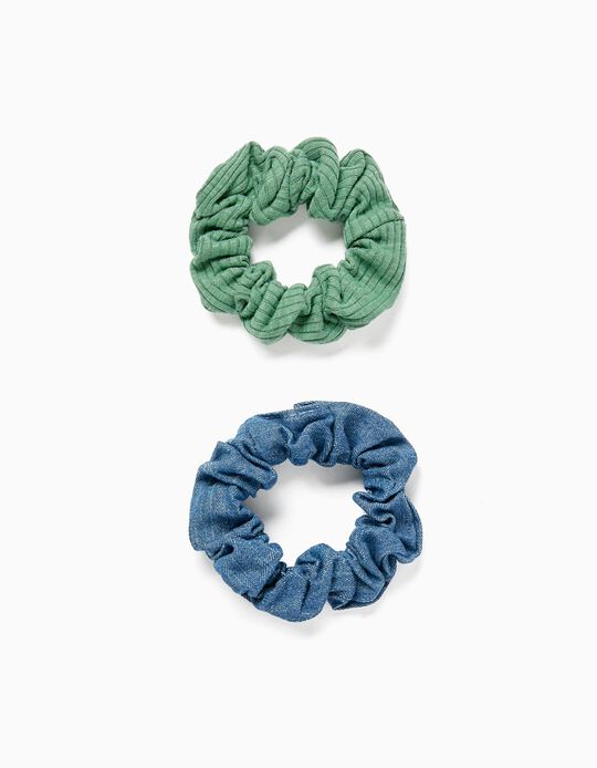 Pack 2 Coleteros Scrunchies para Bebé y Niña, Verde/Azul