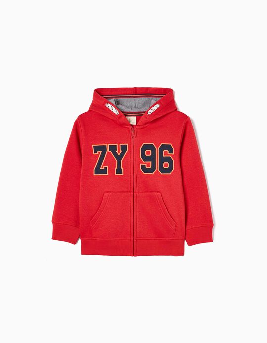 Hooded Brushed Jacket in Cotton for Boys 'ZY 96', Red