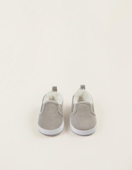 Slip-on Shoes for Newborn Babies, Grey/White