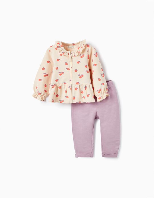 Manteau avec Volants + Pantalon pour Bébé Fille, Beige/Lilas