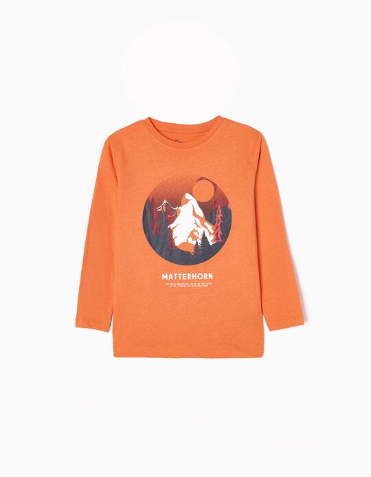 Long Sleeve Cotton T-shirt for Boys 'Matterhorn', Orange