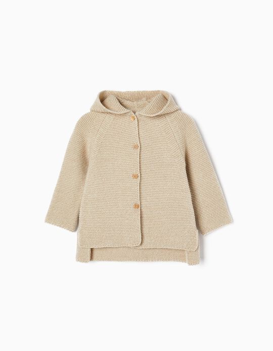 Knit Hooded Cardigan for Baby Girls, Beige