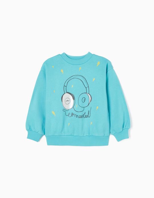 Brushed Cotton Sweatshirt for Girls 'Connected', Blue