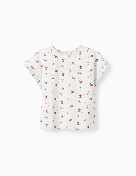 T-Shirt with Floral Pattern for Girls, White