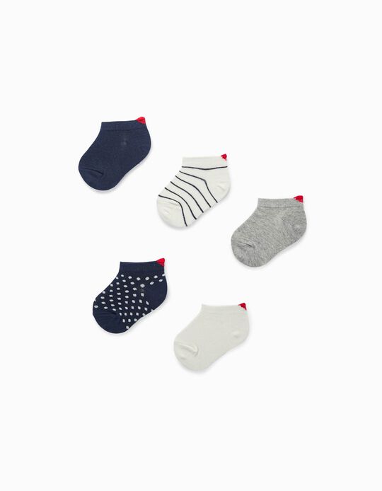 5 Pairs of Ankle Socks for Baby Boys, Multicoloured