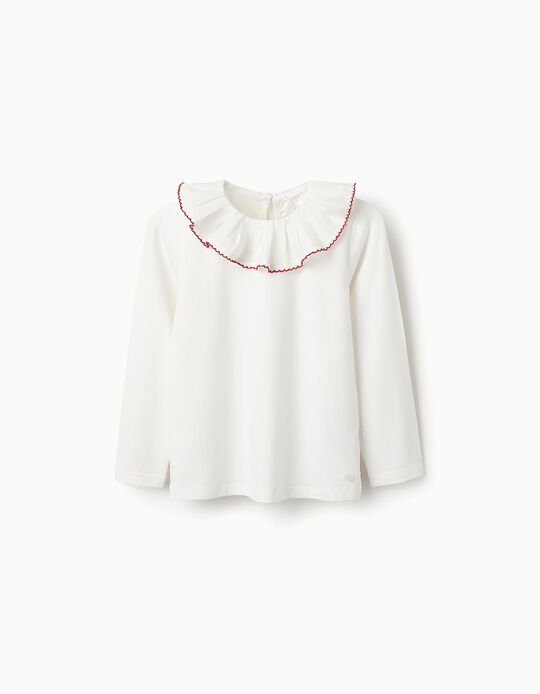 Comprar Online T-shirt de Manga Comprida Com Gola de Folhos para Menina, Branco