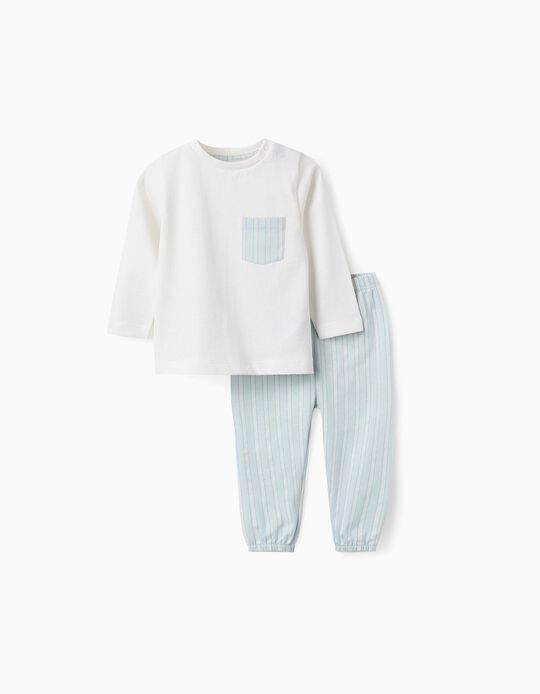 Comprar Online Pijama de Algodão com Bolso e Riscas para Bebé Menino, Azul/Branco