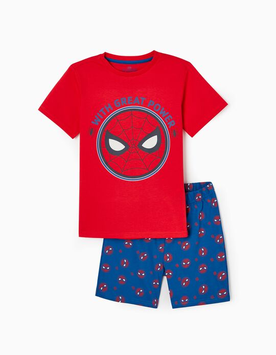 Pyjama en Coton T-shirt + Short Garçon 'Spiderman', Rouge/Bleu