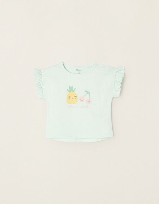 Cotton T-shirt for Newborn Baby Girls 'Pineapple & Cherries', Aqua Green