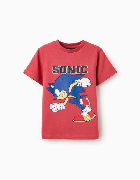 Buy Online Cotton T-shirt for Boys 'Sonic', Red
