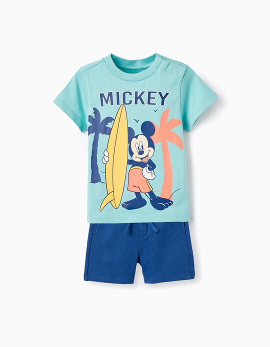 Camiseta + Pantalones Cortos de Algodón para Bebé Niño 'Disney - Mickey Mouse', Azul